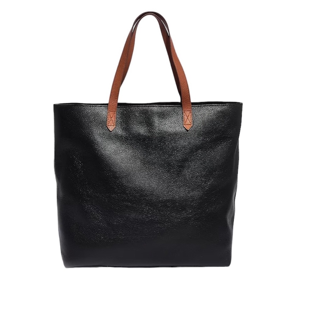 Madewell Black Tote Bag with Brown Handles